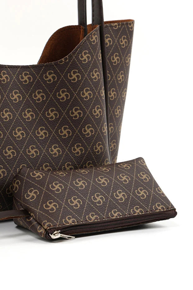 حقيبة يد وكتف نسائية بنقشة مونوغرام