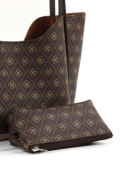 حقيبة يد وكتف نسائية بنقشة مونوغرام