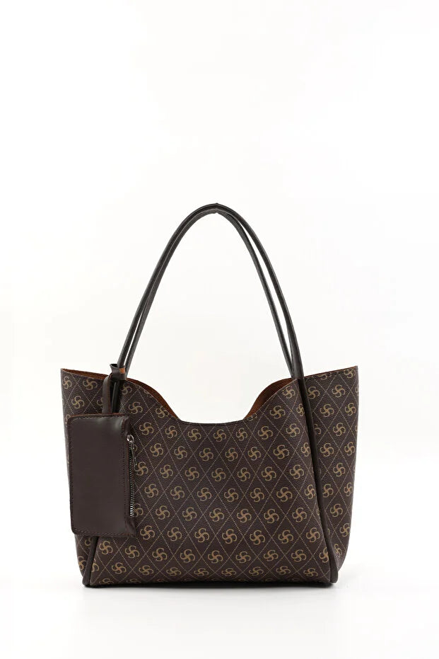 حقيبة يد وكتف نسائية بنقشة مونوغرام