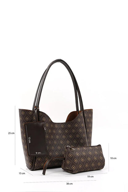 حقيبة يد وكتف نسائية بنقشة مونوغرام