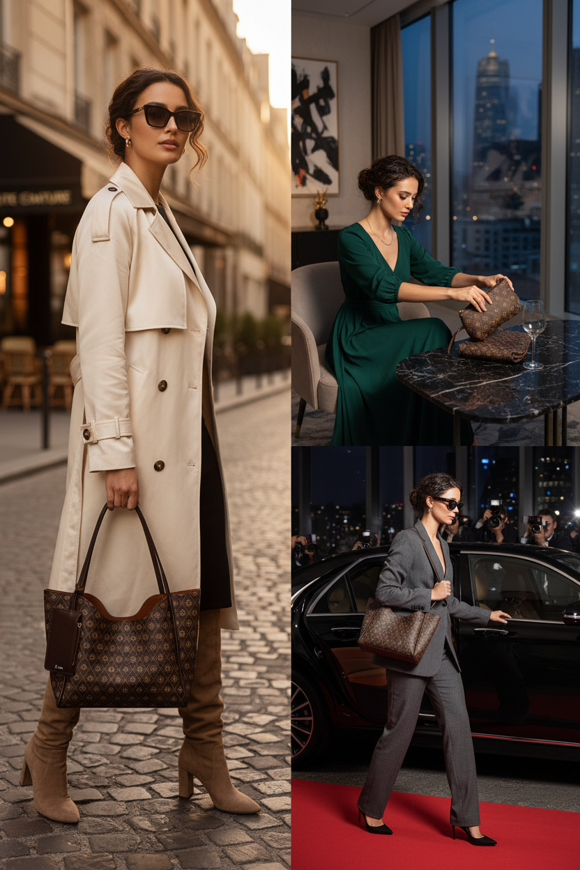 حقيبة يد وكتف نسائية بنقشة مونوغرام