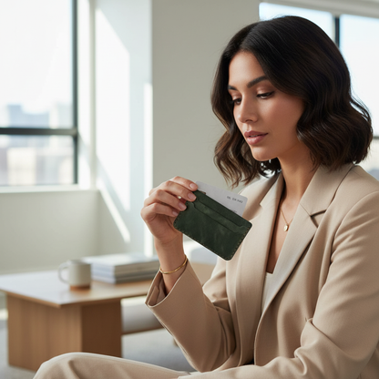 حافظة بطاقات جلدية بسيطة مصنوعة يدويًا بتصميم نحيف