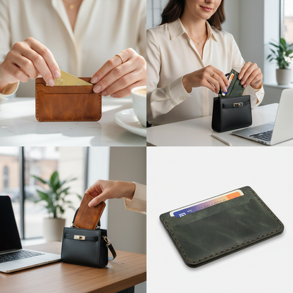 حافظة بطاقات جلدية بسيطة مصنوعة يدويًا بتصميم نحيف