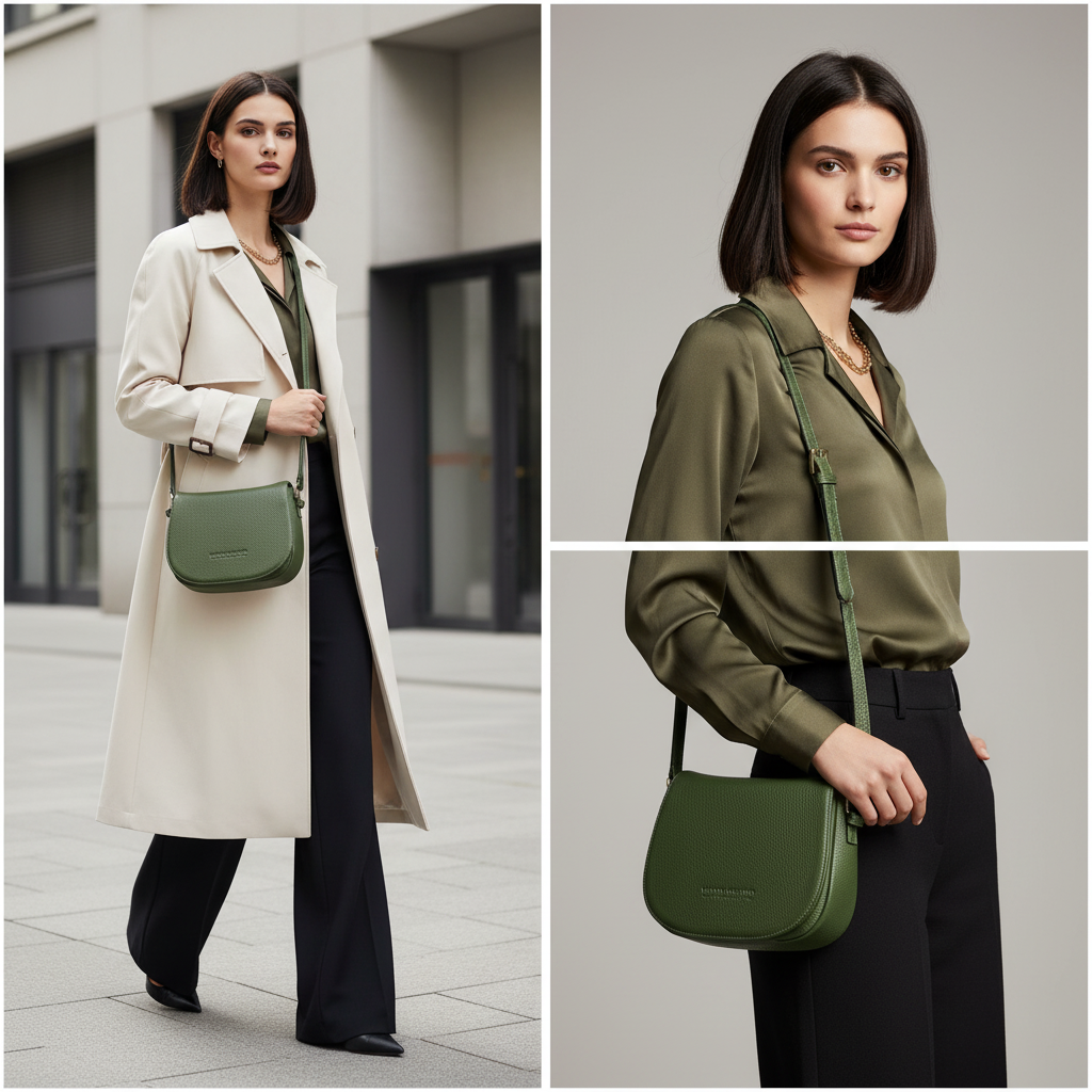 حقيبة كتف من الجلد الطبيعي مع حزام كتف