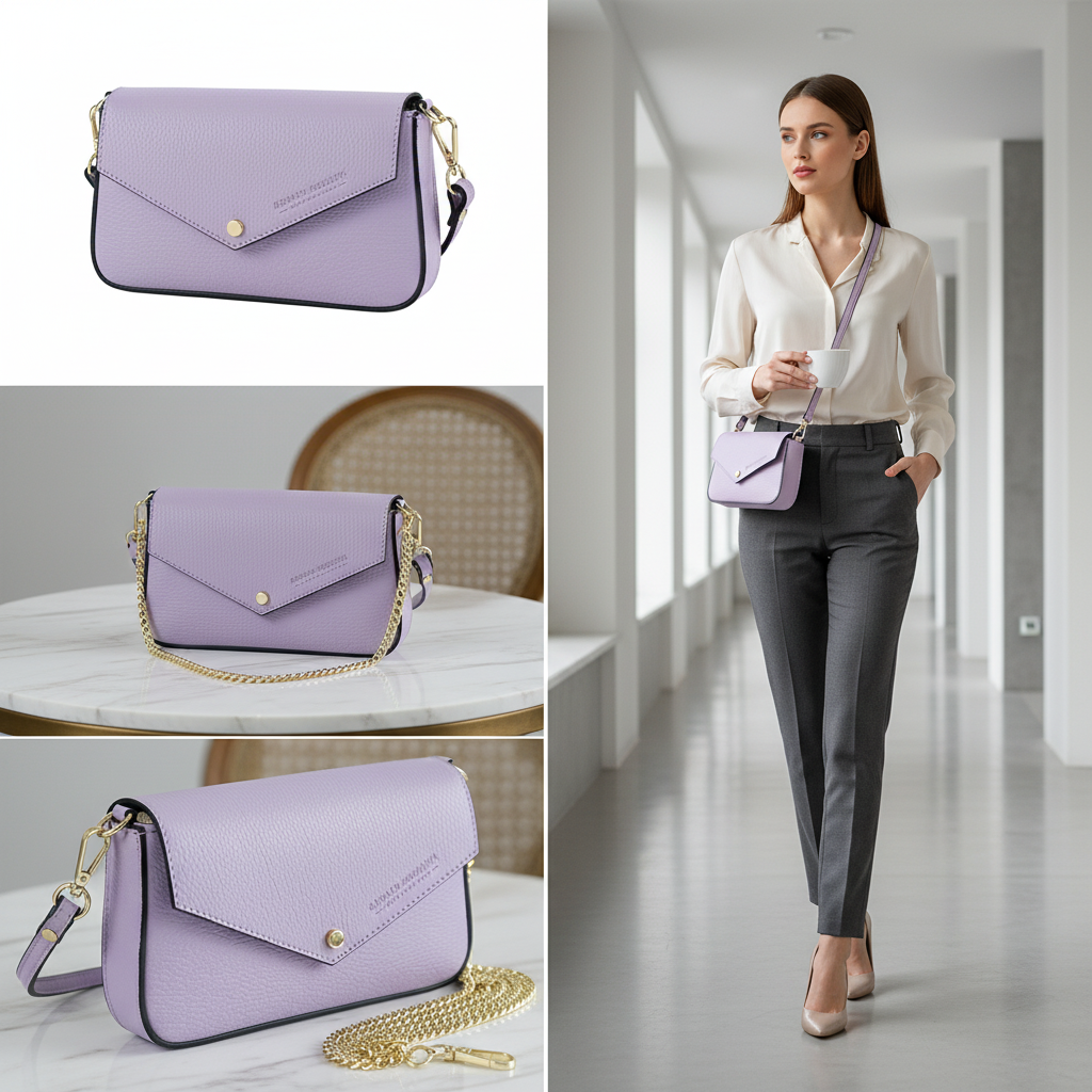 حقيبة كتف صغيرة مع حزام كتف بسلسلة قابلة للإزالة من الجلد الطبيعي