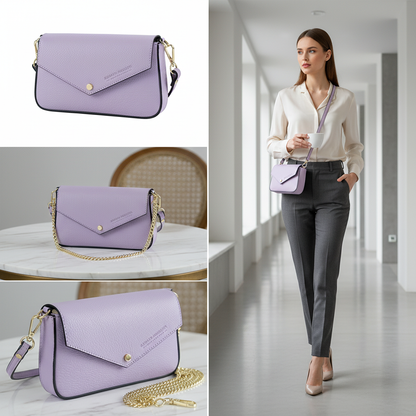 حقيبة كتف صغيرة مع حزام كتف بسلسلة قابلة للإزالة من الجلد الطبيعي