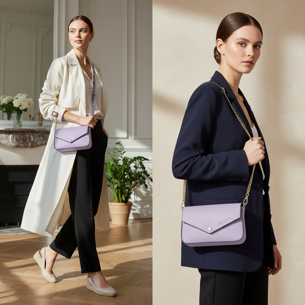 حقيبة كتف صغيرة مع حزام كتف بسلسلة قابلة للإزالة من الجلد الطبيعي