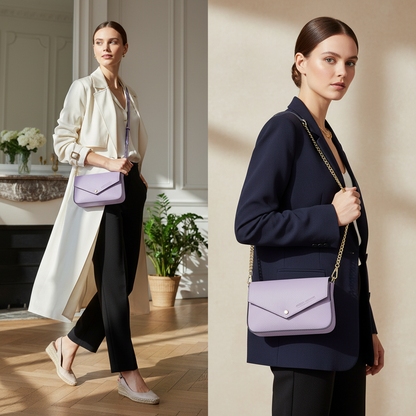 حقيبة كتف صغيرة مع حزام كتف بسلسلة قابلة للإزالة من الجلد الطبيعي