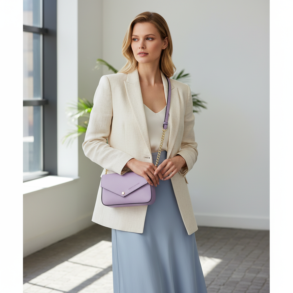 حقيبة كتف صغيرة مع حزام كتف بسلسلة قابلة للإزالة من الجلد الطبيعي