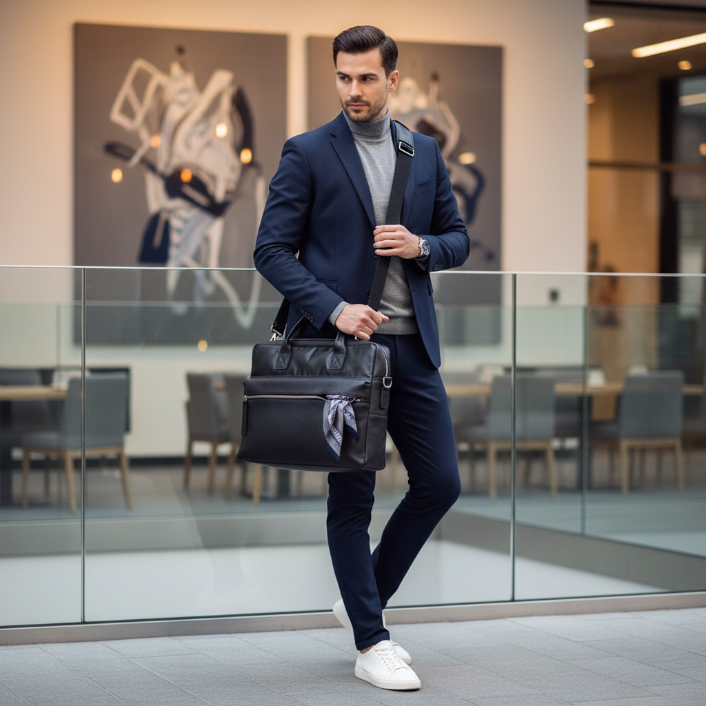 حقيبة عمل من النايلون المقاوم للماء والجلد الطبيعي