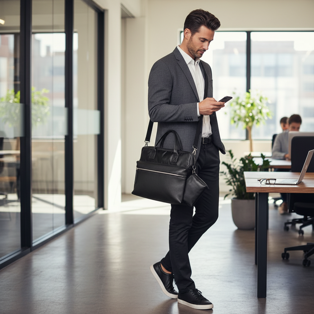 حقيبة عمل من النايلون المقاوم للماء والجلد الطبيعي