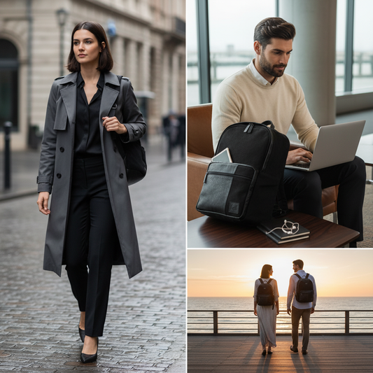 حقيبة ظهر من القماش والجلد الطبيعي