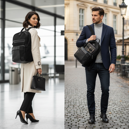 حقيبة ظهر من القماش والجلد الطبيعي