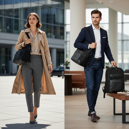 حقيبة ظهر من القماش والجلد الطبيعي