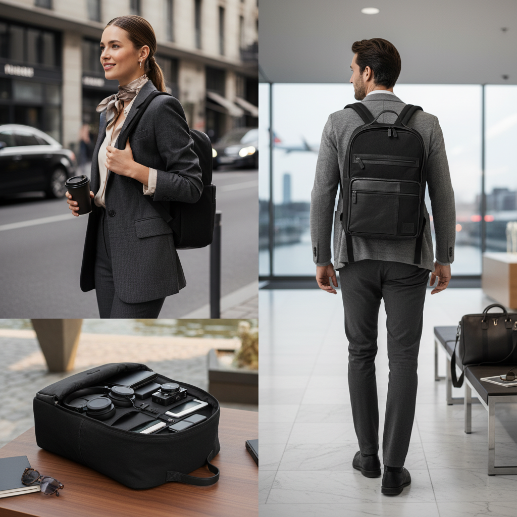 حقيبة ظهر من القماش والجلد الطبيعي